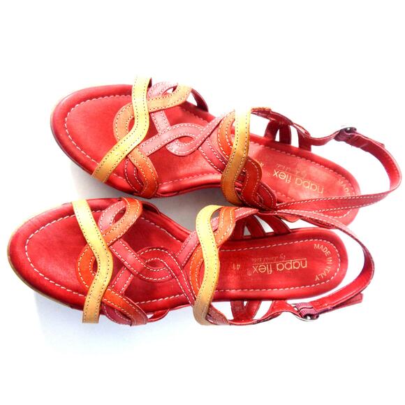 NAPA FLEX David Tate 41 9.5M Red Leather Wedge Slingback Sandals Shoes ITALY - Picture 6 of 7